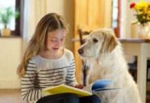 Perros que enseñan a los niños como leer