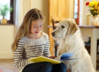 Perros que enseñan a los niños como leer